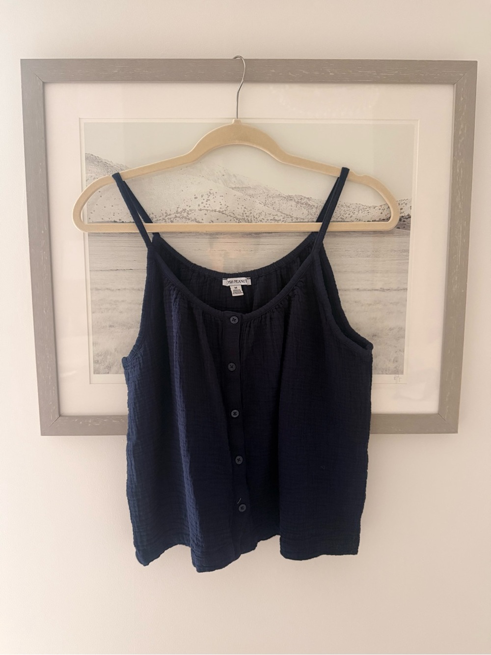 Posh Peanut Navy Button-Front Gauze Tank Size Medium